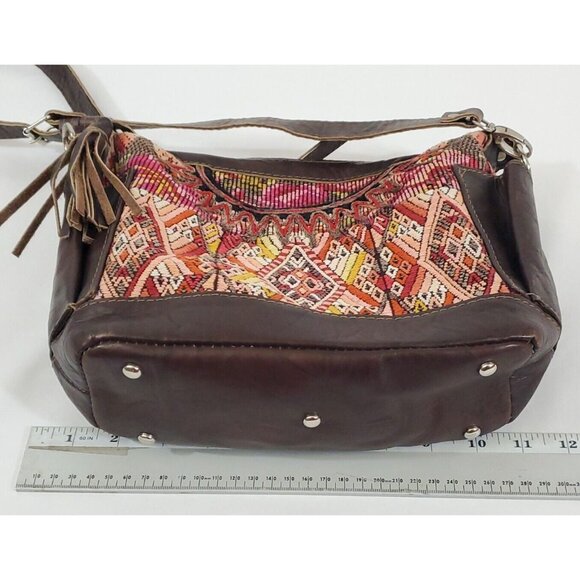Artisan Guatemalan Shoulder Crossbody Bag Leather Embroidered Fall Autumn Colors - Picture 14 of 16